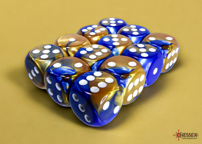 Chessex Gemini Blue-Gold/White 16mm D6 (12 Dice)