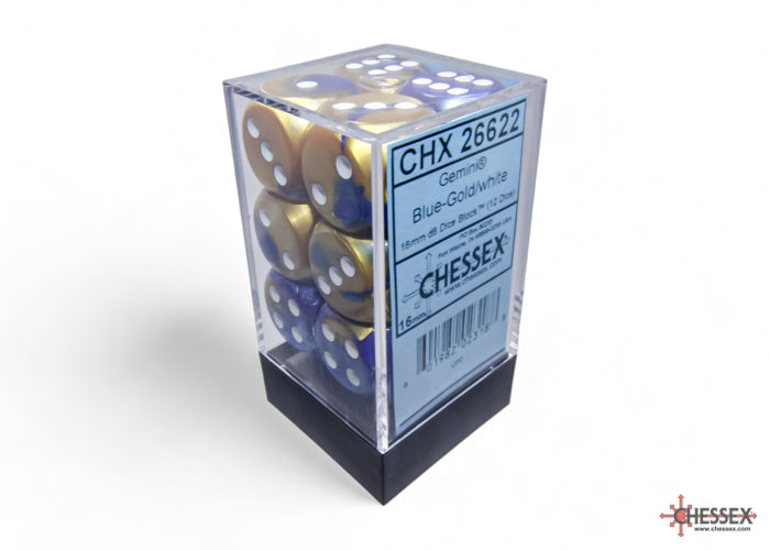 Chessex Gemini Blue-Gold/White 16mm D6 (12 Dice)