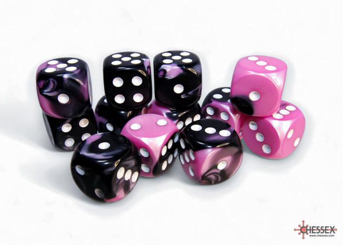 Chessex Gemini Black-Pink/white 16mm D6 (12 Dice)