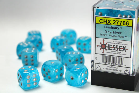 Chessex Luminary Sky/Silver 16mm D6 (12 Dice)
