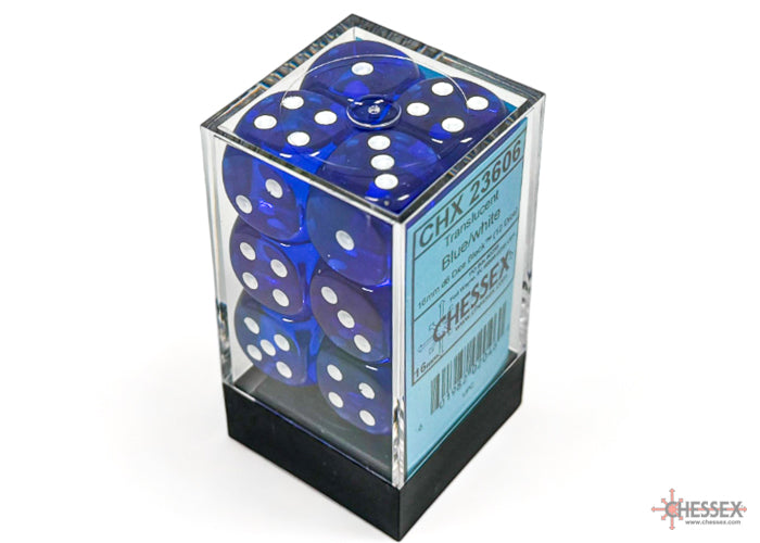 Chessex Translucent Blue/White 16mm D6 (12 Dice)